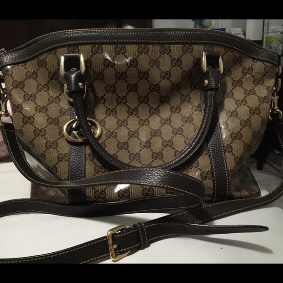 Gucci Monogram patent convertible crossbody bag