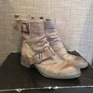 Boutique 9 distressed gray leather short boots.