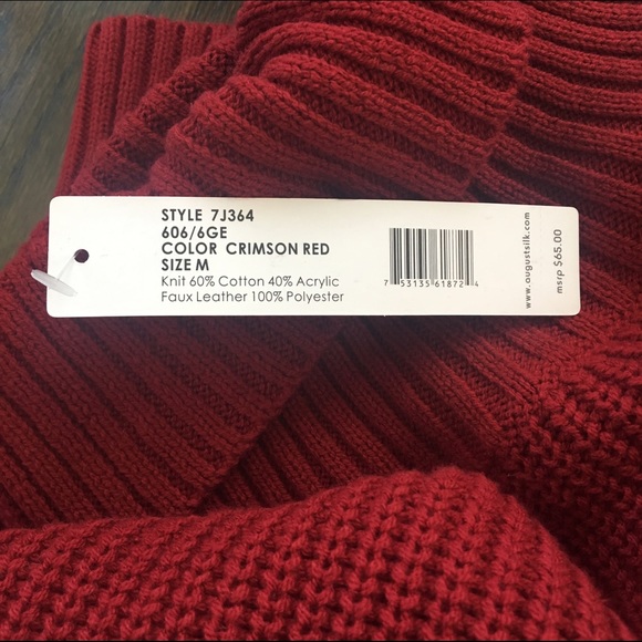 August Silk Red Turtleneck Sweater Faux Leather - Picture 2 of 4