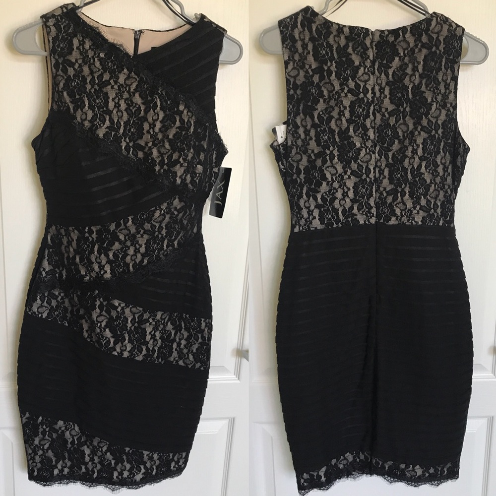 Black and nude body con dress JAX, New with tags