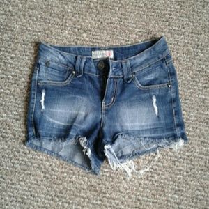 Distressed jean shorts