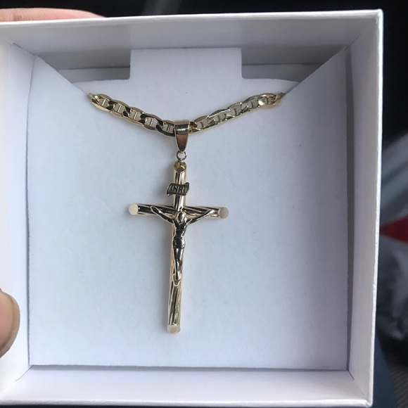 14K 24" Solid Gold Chain w/ Cross Charm - Picture 1 of 1