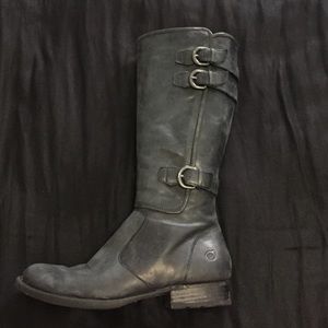 Born black mid calf leather boots