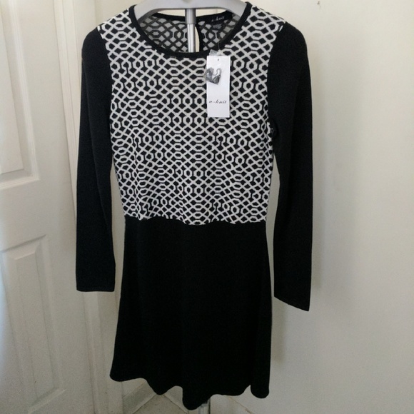 Black Sweater Dress with Lattice Pattern