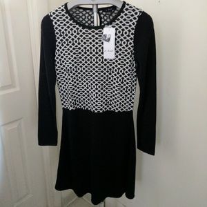 Black Sweater Dress with Lattice Pattern