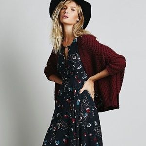 Free People Waffling Around Cardigan. Burgundy.