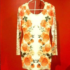 Coral/Ivory Flower Body Con Dress