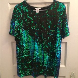 blue green sequin top