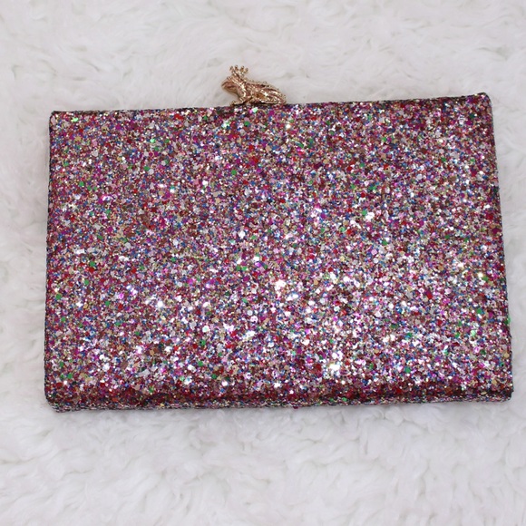 Kate Spade 'I Kissed a Frog' clutch, multi glitter