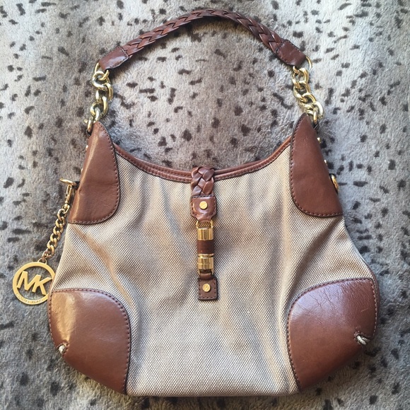 Authentic Michael Kors Canvas & Leather Hobo Bag