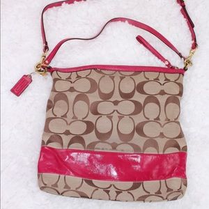 Coach crossbody tote with pink leather