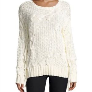 Bobeau cable-knit sweater with fringe