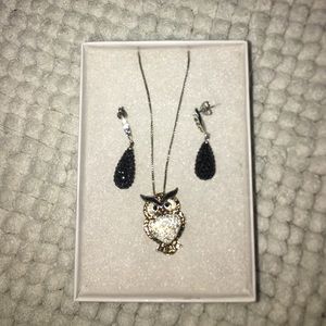 Matching earring and necklace owl set ✨