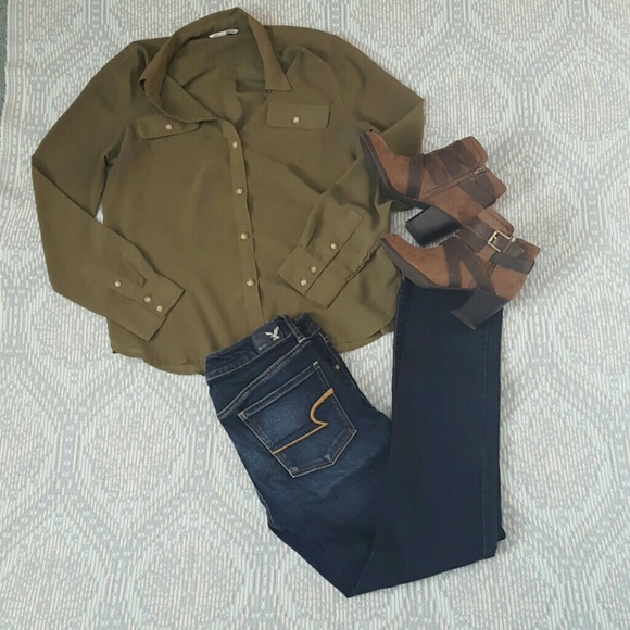 Olive green button down