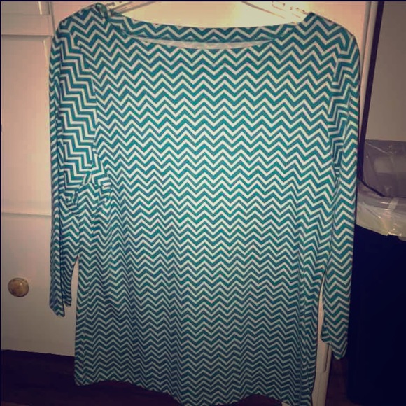 Turquoise and white blouse