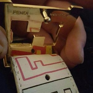 Multi colored fendi belt white and gold buckle