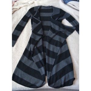 Long gray and black striped cardigan