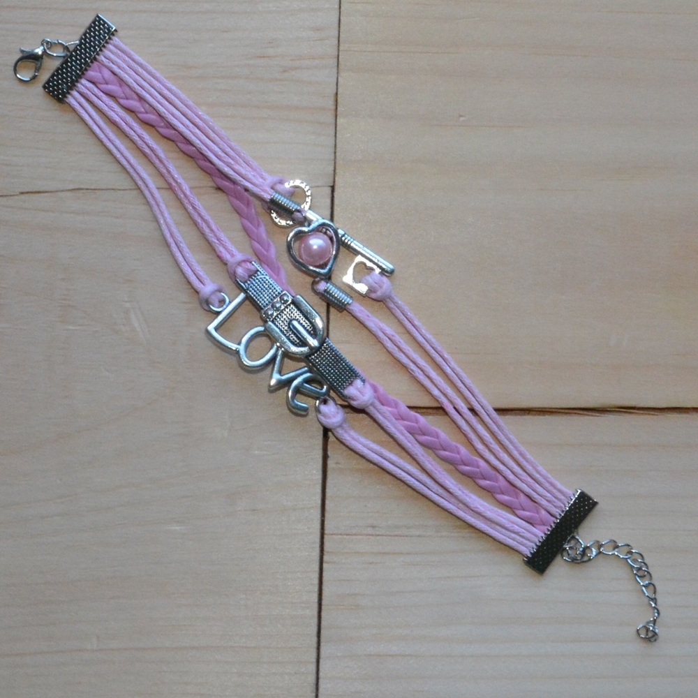 Soft Pink Handmade Wrap Leather Bracelet - Picture 2 of 3