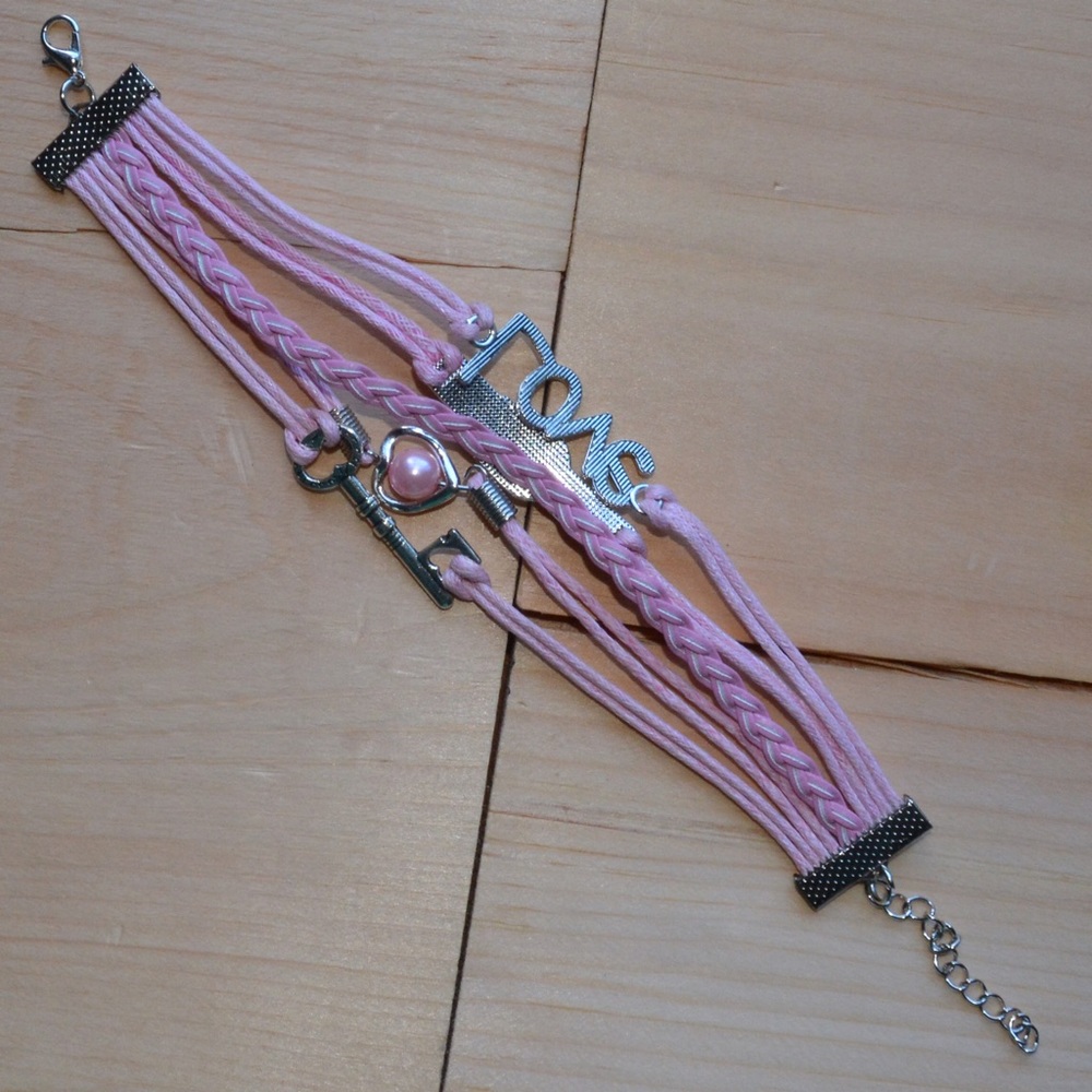 Soft Pink Handmade Wrap Leather Bracelet - Picture 3 of 3