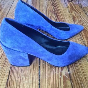 Royal blue suede chunky heels
