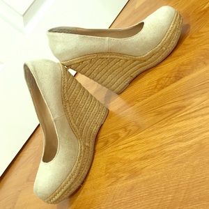 Raw Beige Canvas Wedges