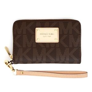 Michael Kors MK brown and gold logo wallet