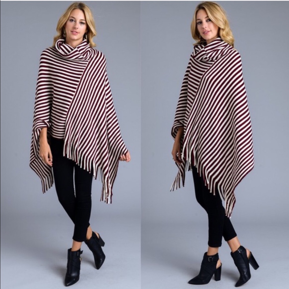 🚨🚨LAST🚨🚨EMMALEE fringe poncho - BURGUNDY - Picture 5 of 5