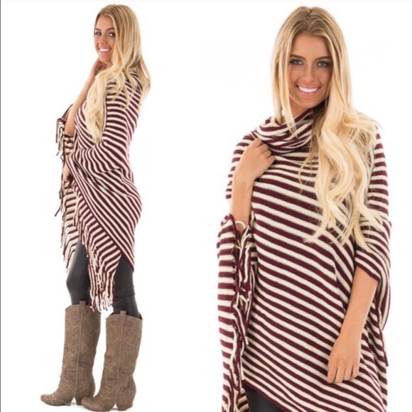 🚨🚨LAST🚨🚨EMMALEE fringe poncho - BURGUNDY - Picture 4 of 5
