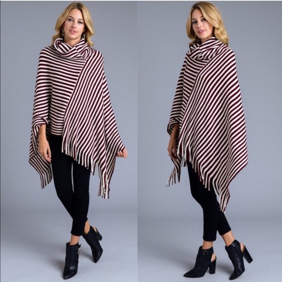🚨🚨LAST🚨🚨EMMALEE fringe poncho - BURGUNDY - Picture 5 of 5