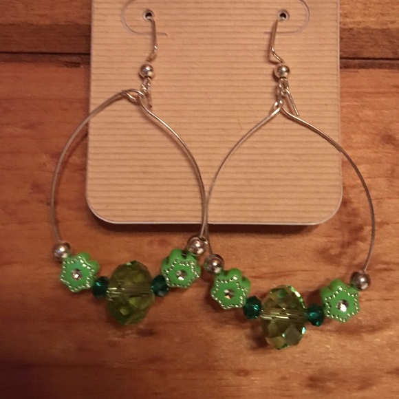 Green Swarovski crystals hoop dangle earrings