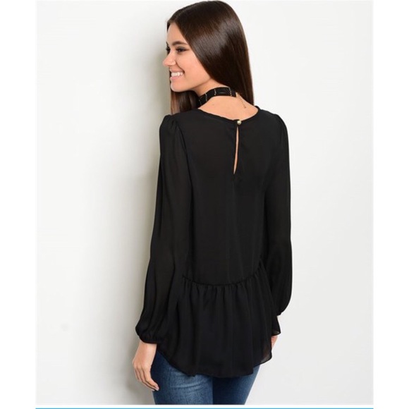 LAST ONE ❣️Black Boho V-Neck Tassel Peplum Top - Picture 2 of 2