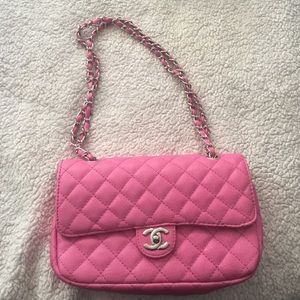 Pink quilted chain strap bag