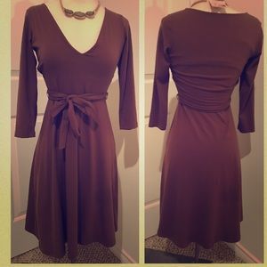Susana Monaco Brown A-line Dress with V-neck