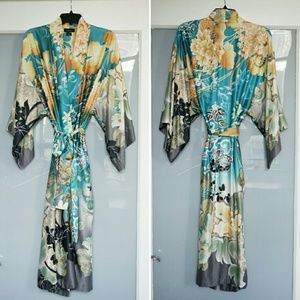 Natori Ming satin robe - teal, women's small