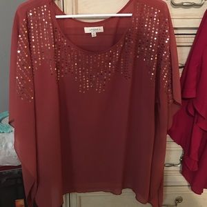 Boutique top. Rust colored short sleeve top.
