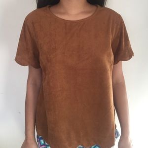 Brown scalloped suede top