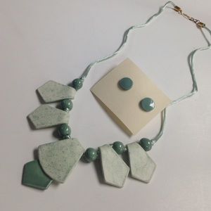 Handmade Pottery Pendent Necklace w/ earrings