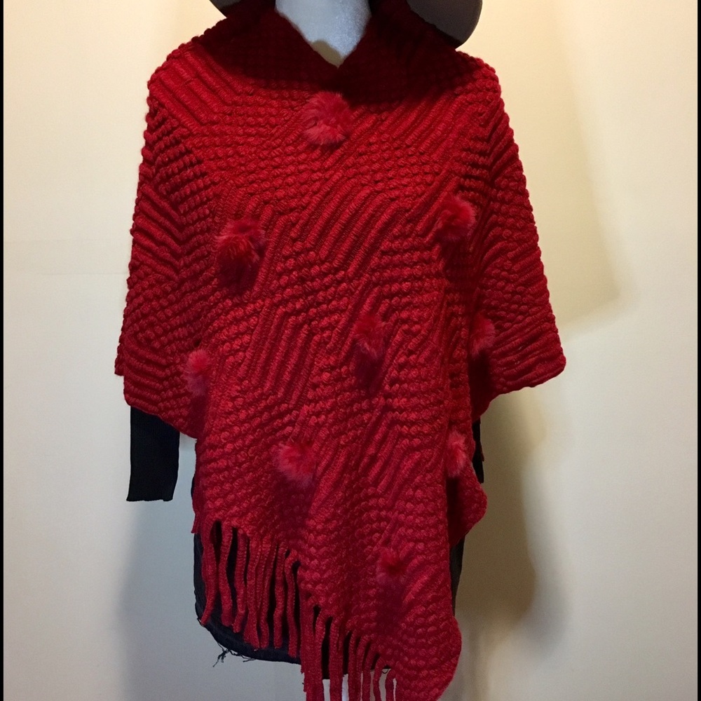 ❤️ Knitted poncho (burgundy red)