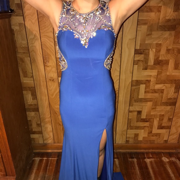 Blue sequined prom dress