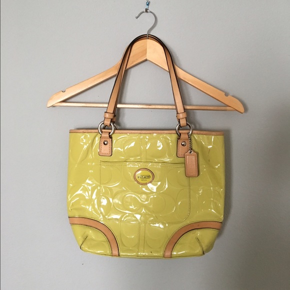 Lime green/yellow COACH tote bag
