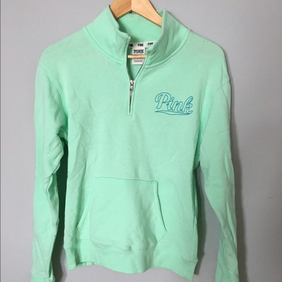 XS mint green 1/4 zip PINK sweatshirt