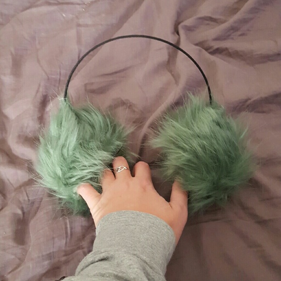 Sage green fuzzy earmuffs