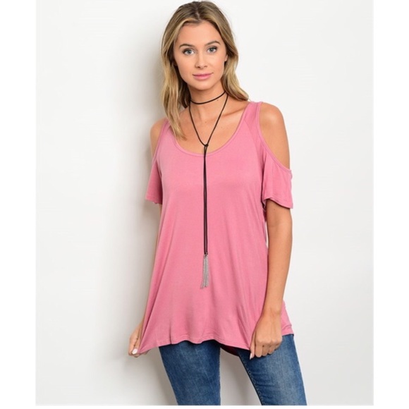 Cold Shoulder Open Back Tunic Top in Dusty Rose - Picture 2 of 3