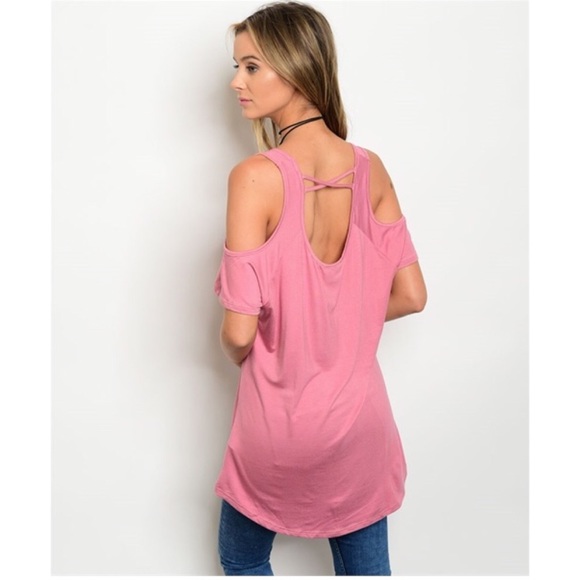 Cold Shoulder Open Back Tunic Top in Dusty Rose - Picture 3 of 3
