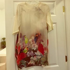 Floral and bird motif silk tunic