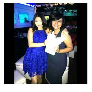 Blue crotchet dress.