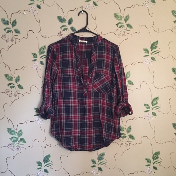 Blue Asphalt Tops - V-Neck Plaid Shirt