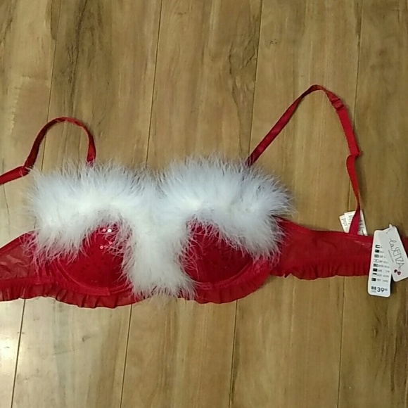 New sexy red ruffle & feather accent laSenza bra S - Picture 1 of 4