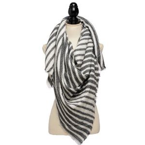 Gray striped blanket scarf