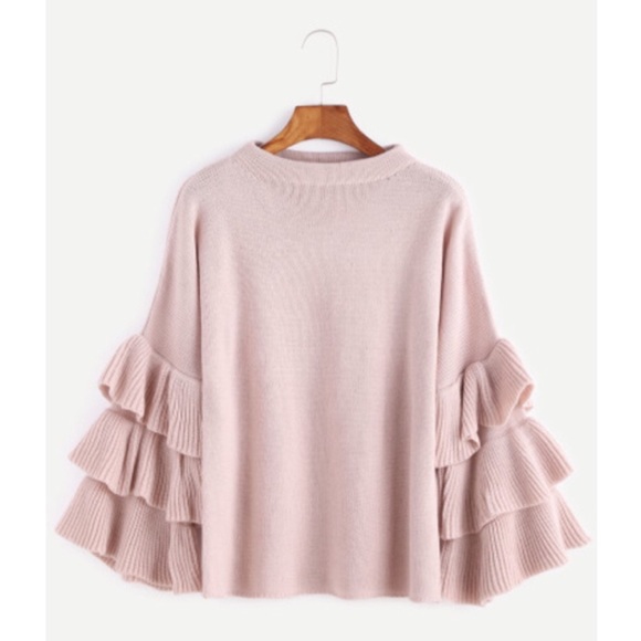 Ruffle sleeve blush sweater